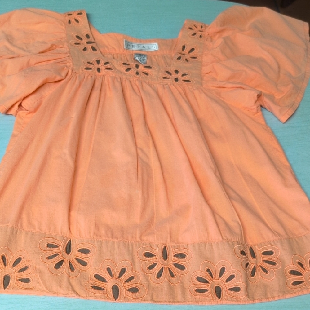Orange Eyelet Puff Sleeve Top